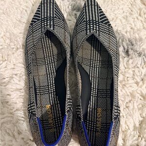 Rothy's Plaid Flats in Black and White with Blue Trim point ii 12